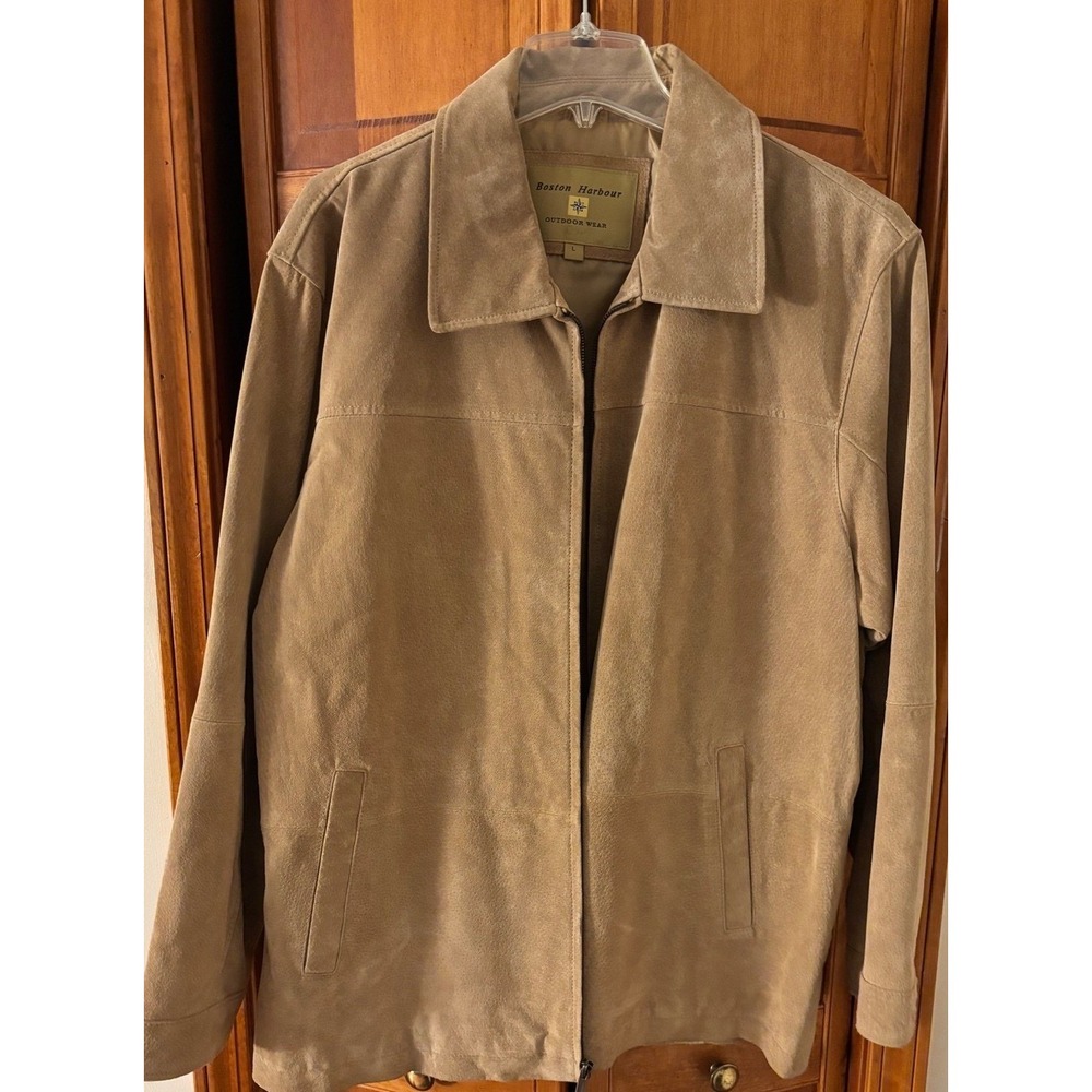 Boston Harbour Outdoor Wear Mens Tan Suede Leather Full Zip Coat Jacket L/G LN